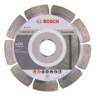 Disc diamantat, cu segmente, pentru debitare beton, Bosch Standard for Concrete, 125 x 22.23 x 1.6 x 10 mm, 2608602197