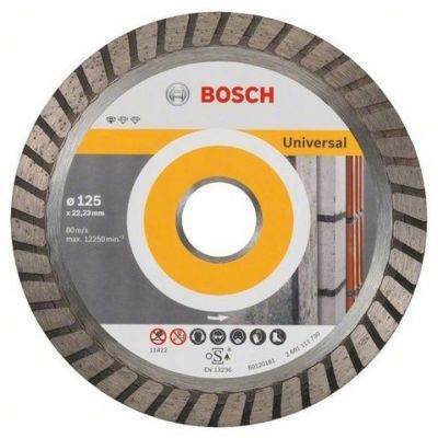 Disc diamantat, continuu, pentru debitare beton / piatra, Bosch Standard for Universal Turbo, 125 x 22.23 x 2 mm, 2608602394