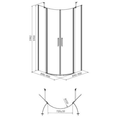 Cabina DUS patrata Moduo 90X90X195 sticla transparenta S162-010