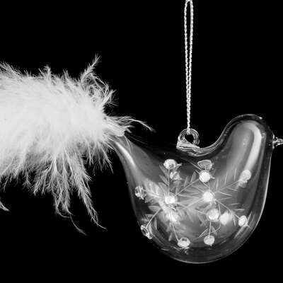 Christmas Decoration glass 7CM BIRD+FEATHER 138404b