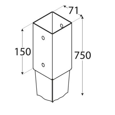 Suport stalp incastrat, DOMAX, PSG 70/750-4821, 71X750X2mm