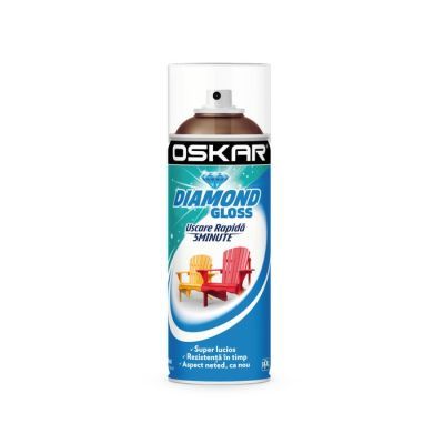 Spray vopsea lemn / metal, Oskar Diamond Gloss, maro deschis, interior / exterior, 400 ml