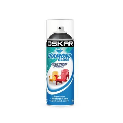 Spray vopsea lemn / metal, Oskar Diamond Gloss, negru, interior / exterior, 400 ml