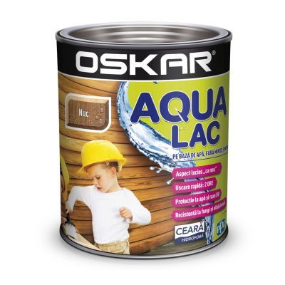 Lac pentru lemn Oskar Aqua Lac, nuc, pe baza de apa, interior / exterior, 2.5 L