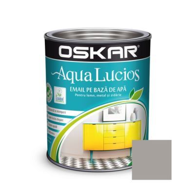 Vopsea pentru lemn / metal, Oskar Aqua Lucios, interior / exterior, pe baza de apa, gri nordic, 0.6 L