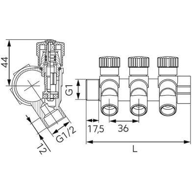 Distribuitor sanitar modular 1''X1/2'' 4 circuite Rdw250400