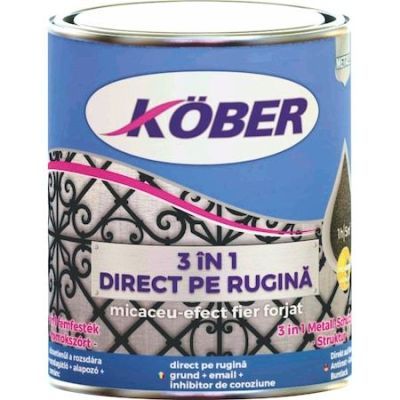 Vopsea alchidica pentru metal Kober Micaceu, efect fier forjat, interior / exterior, brun fumuriu, 2.5 L