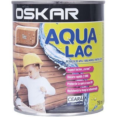 Lac pentru lemn Oskar Aqua Lac, tec, pe baza de apa, interior / exterior, 0.75 L