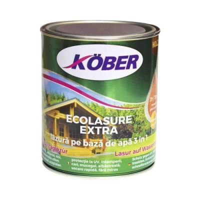 Lac / lazura 3 in 1 pentru lemn, Kober Ecolasure Extra, castan, pe baza de apa, interior / exterior, 0.75 L