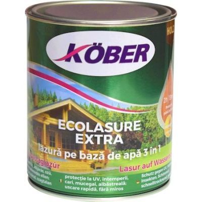 Lac / lazura 3 in 1 pentru lemn, Kober Ecolasure Extra, nuc, pe baza de apa, interior / exterior, 0.75 L