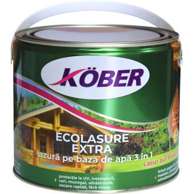 Lac / lazura 3 in 1 pentru lemn, Kober Ecolasure Extra, nuc, pe baza de apa, interior / exterior, 2.5 L