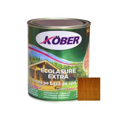 Lac / lazura 3 in 1 pentru lemn, Kober Ecolasure Extra, stejar inchis, pe baza de apa, interior / exterior, 0.75 L