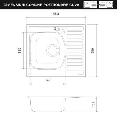 Chiuveta inox 2611 B1/2SL 580X510 1C1/2P ST LN Sanobi(1/1)