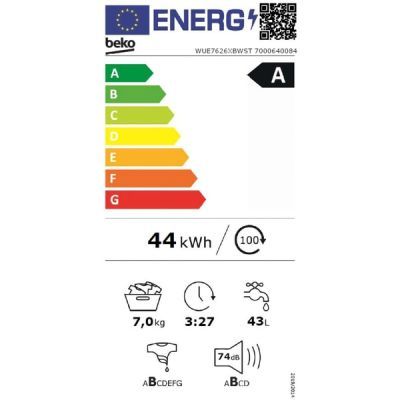 Masina de spalat rufe beko 7kg 1200rpm clasa A 15 programe WUE7626XBWST