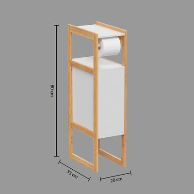 Raft baie hartie igienica alb, MDF, Bambus, 33 x 20 x H 80 CM 174895A