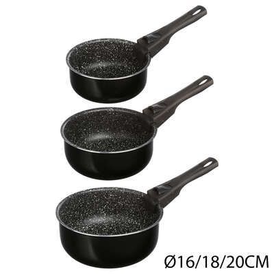 Set 3 cratite negre, aluminiu, 16/18/20 CM, maner detasabil 135112