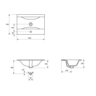 Masca baie + lavoar Cersanit Gracja Ontario S801-068-DSM, cu sertare, alb, 60 x 45 x 52 cm