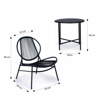 Set mobilier de gradina din ratan, scaune metalice si masa, neagru, XS-RTS107