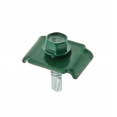 Clema metalica fixare panou gard cu surub autoforant, cap hexagonal, diametru 6.3 mm, verde, RAL 6005