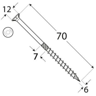 Cs 06070 surub de constructii cu CAP inecat 6X70 - 310607