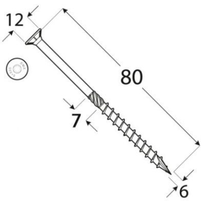 Cs 06080 surub de constructii cu CAP inecat 6X80 - 310608