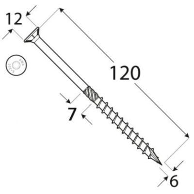 Cs 06120 surub de constructii cu CAP inecat 6X120 - 310612