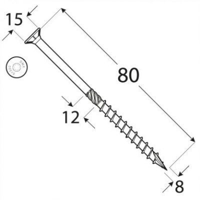 Cs 08080 surub de constructii cu CAP inecat 8X80 - 310808