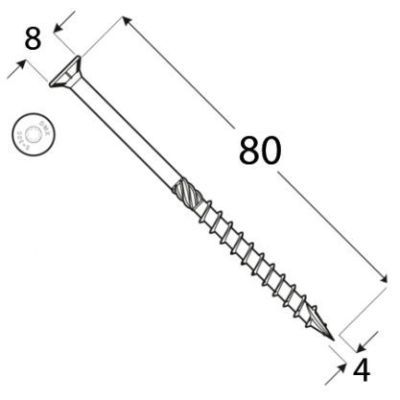 Cs 40080 surub constructii cu CAP inecat 4X80 310408