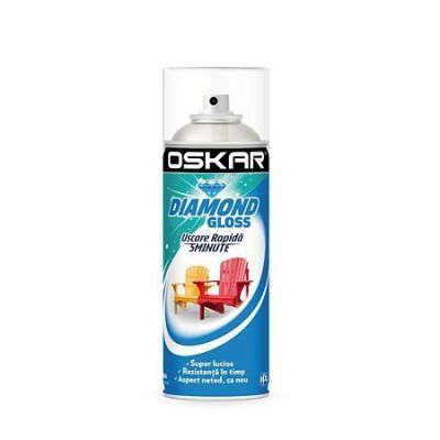 Spray vopsea lemn / metal, Oskar Diamond Gloss, alb, interior / exterior, 400 ml