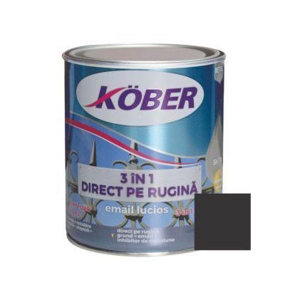 Vopsea alchidica pentru metal Kober 3 in 1, interior / exterior, negru, 0.75 L