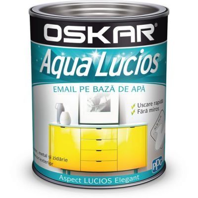 Email pe baza de apa Oskar Aqua Lucios, pentru lemn si metal, alb pur, aspect lucios, 0.6 L