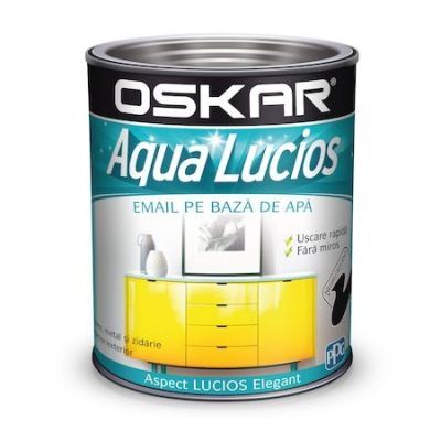 Vopsea pentru lemn / metal, Oskar Aqua Lucios, interior / exterior, pe baza de apa, negru accent, 0.6 L