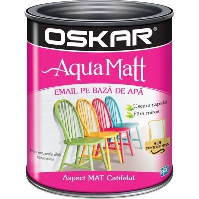 Vopsea pentru lemn / metal, Oskar Aqua Matt, interior / exterior, pe baza de apa, alb contemporan, 2.5 L