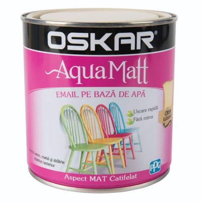 Vopsea pentru lemn / metal, Oskar Aqua Matt, interior / exterior, pe baza de apa, crem elegant, 0.6 L