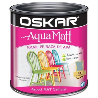 Vopsea pentru lemn / metal, Oskar Aqua Matt, interior / exterior, pe baza de apa, gri creativ, 0.6 L