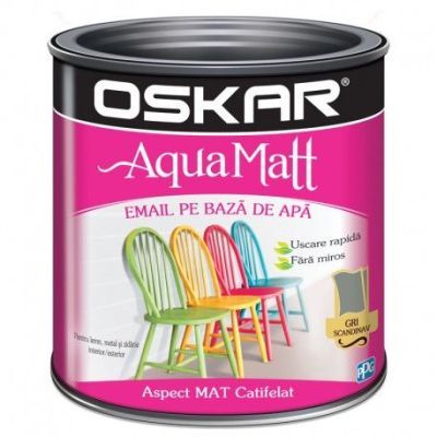 Vopsea pentru lemn / metal, Oskar Aqua Matt, interior / exterior, pe baza de apa, gri scandinav, 0.6 L