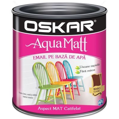 Vopsea pentru lemn / metal, Oskar Aqua Matt, interior / exterior, pe baza de apa, maro clasic, 0.6 L