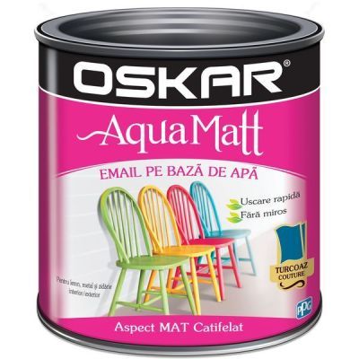 Vopsea pentru lemn / metal, Oskar Aqua Matt, interior / exterior, pe baza de apa, turcoaz couture, 0.6 L