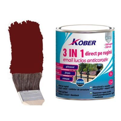 Vopsea alchidica pentru metal Kober 3 in 1, interior / exterior, rosu maro, 2.5 L