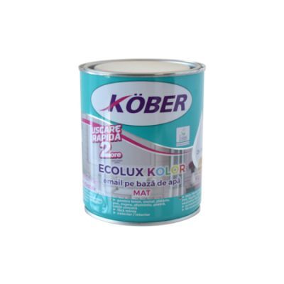 Vopsea pentru lemn / metal, Kober Ecolux Kolor, interior / exterior, pe baza de apa, mat, alb, 0.6 L