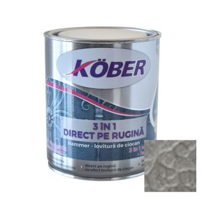 Vopsea alchidica pentru metal Kober Hammer, efect lovitura de ciocan, interior / exterior, argintiu E81180, 0.75 L