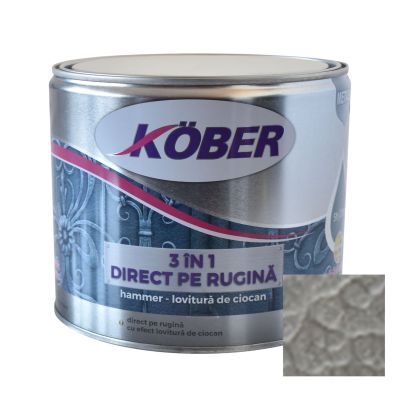 Vopsea alchidica pentru metal Kober 3 in 1 Hammer,interior/exterior, argintiu, 2.5 l