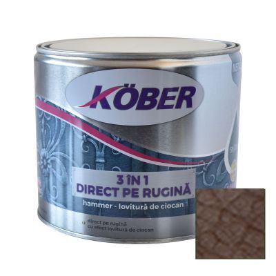 Vopsea alchidica pentru metal Kober 3 in 1 Hammer,interior/exterior, brun, 2.5 l