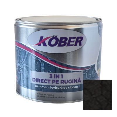 Vopsea alchidica pentru metal Kober 3 in 1 Hammer,interior/exterior, negru, 2.5 l