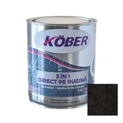 Vopsea alchidica pentru metal Kober Hammer, efect lovitura de ciocan, interior / exterior, negru E81900, 0.75 L