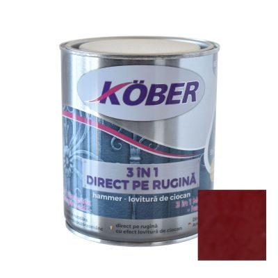 Vopsea alchidica pentru metal Kober Hammer, efect lovitura de ciocan, interior / exterior, rosu bordeaux E81200, 0.75 L