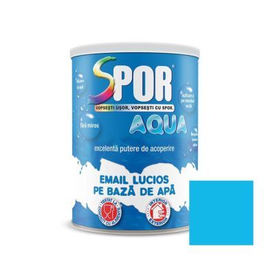 Email lucios Spor Aqua, pentru lemn/metal, interior/exterior, pe baza de apa, bleu, 0.7 l