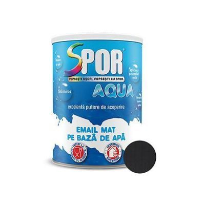 Vopsea acrilica pentru lemn / metal, finisaj mat, Spor Aqua, interior / exterior, pe baza de apa, negru mat, 0.7 L