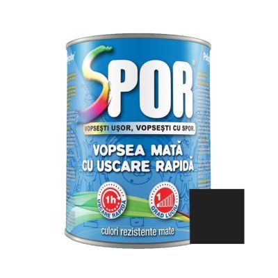 Vopsea alchidica pentru metal Spor, interior / exterior, negru mat, 0.75 L