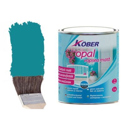 Vopsea alchidica pentru lemn / metal, Kober Opal, interior / exterior, turcoaz RAL5018, 0.75 L